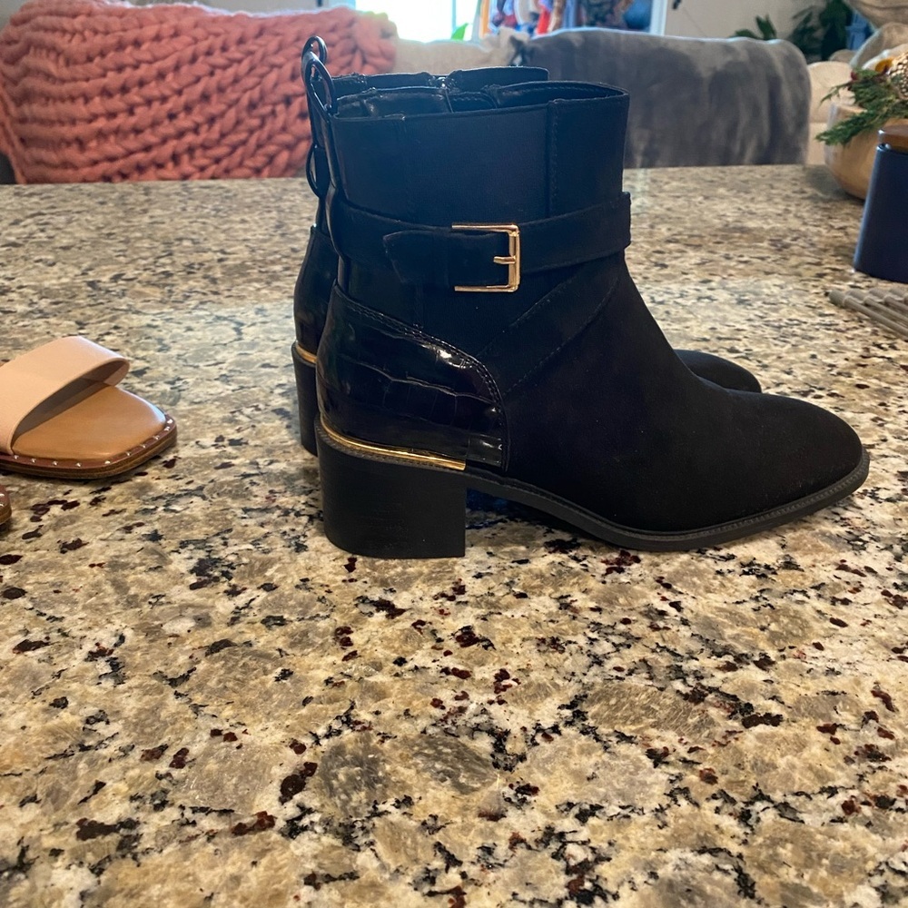 Black Ankle Boot With A Block Heel And A Gold Buc… - image 2